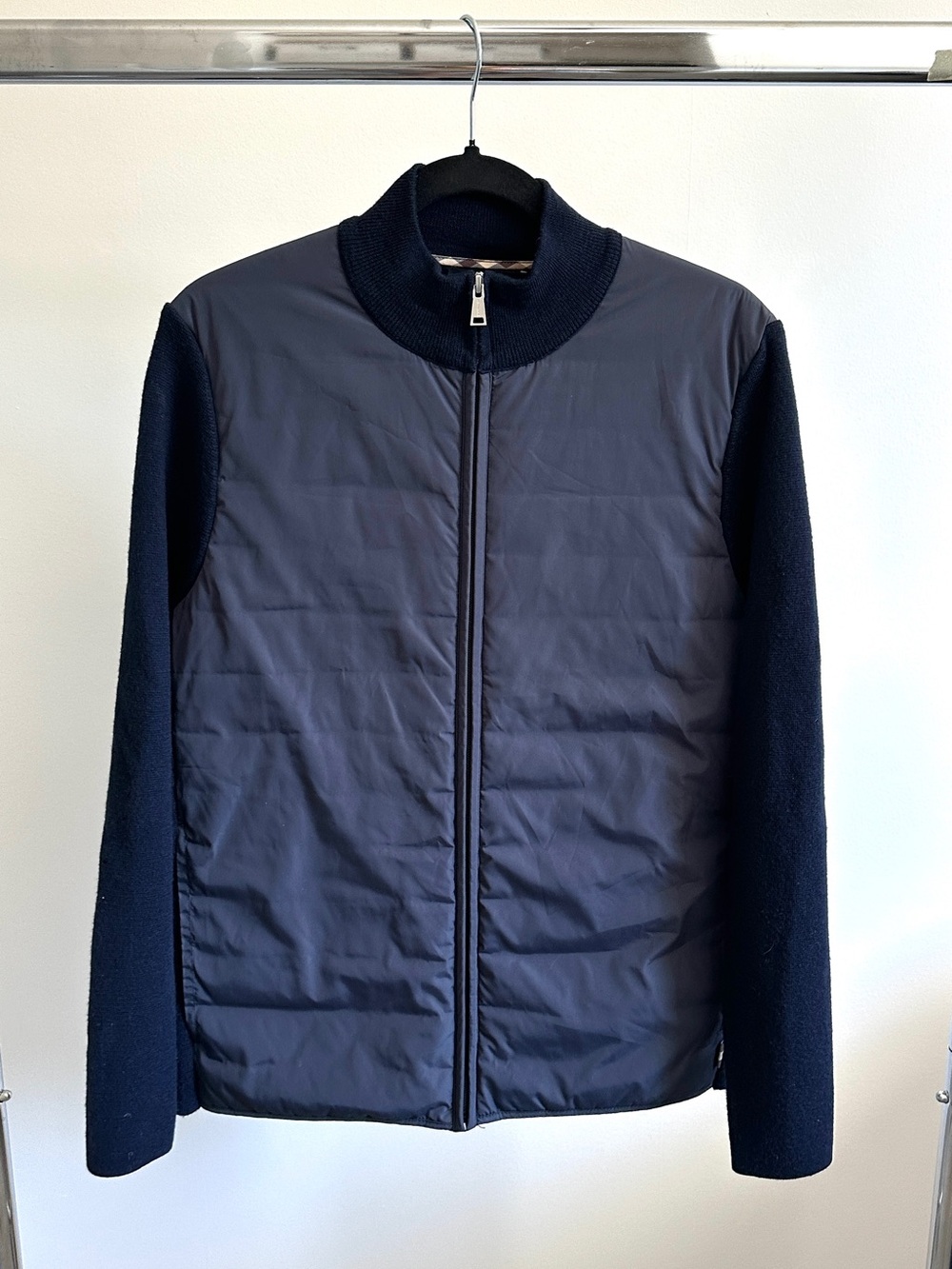 Aquascutum London Quilted Knit Jacket Navy Zip Up Size M Made in China